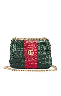 FWRD Renew Gucci GG Marmont Wicker Shoulder Bag in Green,Red.