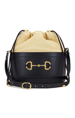 FWRD Renew Gucci Horsebit 1955 Leather Bucket Bag in Black.