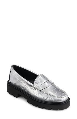 G.H. BASS Whitney Croc Embossed Super Lug Loafer in Silver Metallic Croco