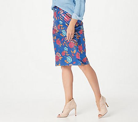 G.I.L.I. Floral Printed Sequin Midi Pencil Skirt