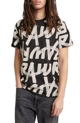 G-STAR Calligraphy Allover Graphic T-Shirt in Dark Black/Raw Paint 