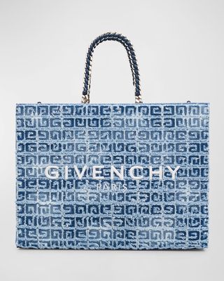 G-Tote Medium Shopping Bag in 4G Logo Denim Cotton