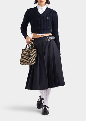 Gabardine Pleated Midi Skirt