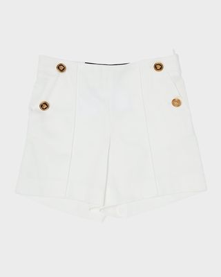 Gabardine Shorts with Medusa Sailor Buttons, Size 4-6