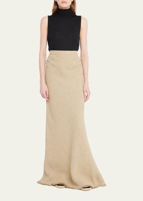 Gabbia Long Linen Skirt with Raw Hem