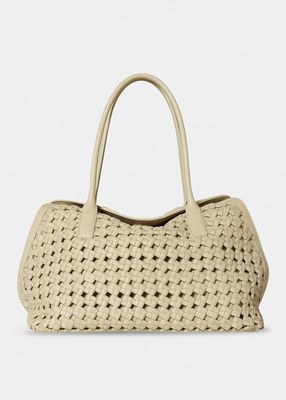 Gabriel Fold-Over Top-Handle Bag in Woven Leather