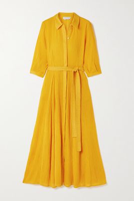 Gabriela Hearst - Andy Belted Plissé Cotton And Silk-blend Gauze Shirt Dress - Yellow