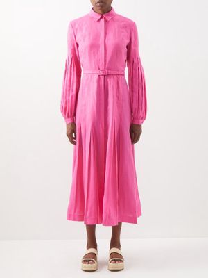 Gabriela Hearst - Chelsea Embroidered Linen-voile Shirt Dress - Womens - Bright Pink