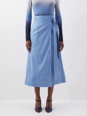 Gabriela Hearst - Duane Cotton-blend Twill Wrap Skirt - Womens - Light Denim