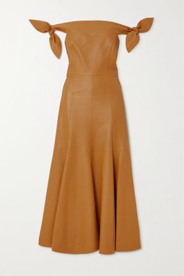 Gabriela Hearst - Eda Off-the-shoulder Knotted Leather Midi Dress - Brown