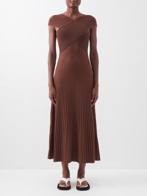 Gabriela Hearst - Eno Crossover Ribbed-knit Merino Midi Dress - Womens - Brown