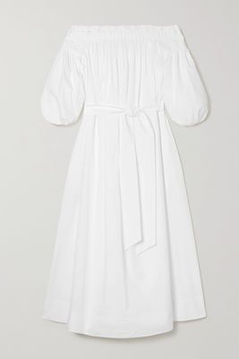 Gabriela Hearst - Galatea Off-the-shoulder Belted Cotton-poplin Midi Dress - White