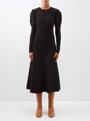 Gabriela Hearst - Hannah Gathered-shoulder Wool Dress - Womens - Black