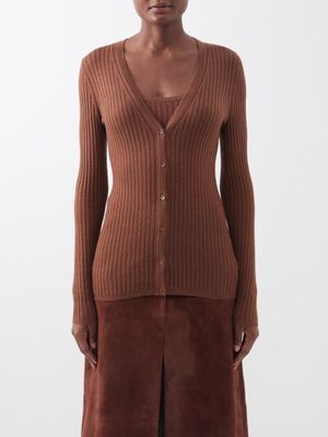 Gabriela Hearst - Homer Ribbed Cashmere-blend Cardigan - Womens - Brown