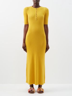 Gabriela Hearst - Johanna Ribbed Cashmere-blend Knitted Dress - Womens - Yellow