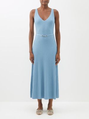Gabriela Hearst - Lane Belted Ribbed Wool-blend Dress - Womens - Light Blue