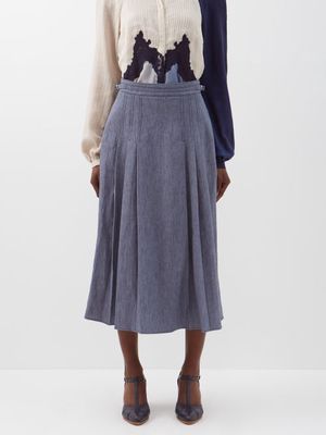 Gabriela Hearst - Lerna Pleated-linen Midi Skirt - Womens - Light Denim