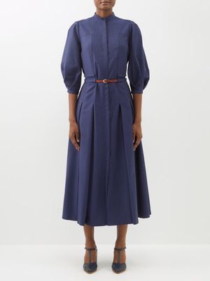 Gabriela Hearst - Lewis Belted Wool-blend Twill Shirt Dress - Womens - Dark Navy