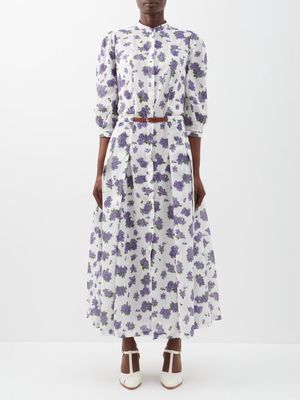 Gabriela Hearst - Lewis Floral-print Belted Cotton Dress - Womens - Blue Print