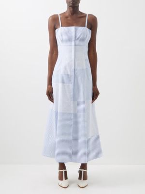 Gabriela Hearst - Margritte Patchwork-stripe Cotton-blend Dress - Womens - Blue Multi
