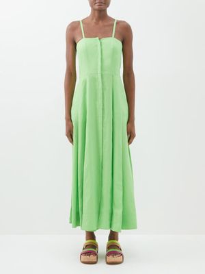 Gabriela Hearst - Margritte Square-neck Linen Dress - Womens - Bright Green