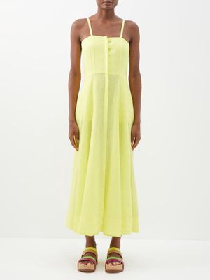 Gabriela Hearst - Margritte Square-neck Linen Dress - Womens - Yellow Neon