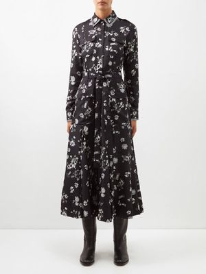 Gabriela Hearst - Meyer Belted Floral-print Silk-twill Shirt Dress - Womens - Black White