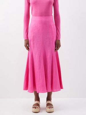 Gabriela Hearst - Tate A-line Linen Midi Skirt - Womens - Bright Pink