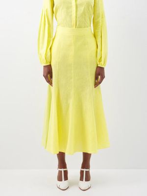 Gabriela Hearst - Tate Flared Aloe-infused Linen-voile Skirt - Womens - Yellow Neon