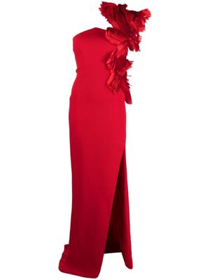 Gaby Charbachy organza-detail one-shoulder gown - Red