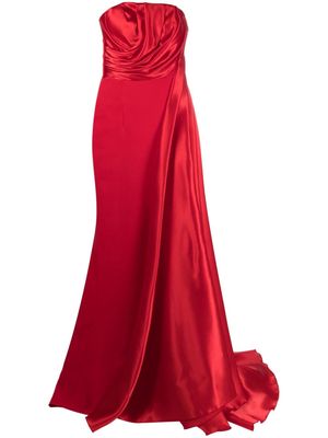 Gaby Charbachy pleated-detail strapless gown - Red