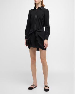 Gaby Tie-Waist Topstitched Crepe Mini Dress