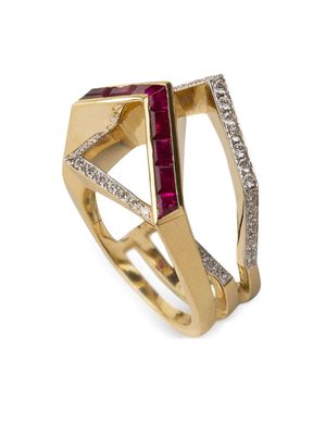 Gaelle Khouri 18kt yellow gold Figure Particulière diamond and ruby ring