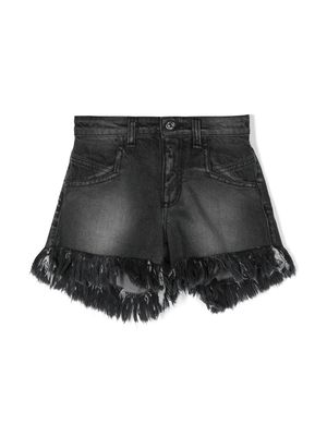Gaelle Paris Kids frayed-edge denim shorts - Black