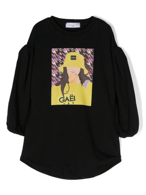 Gaelle Paris Kids graphic-print puff-sleeves dress - Black