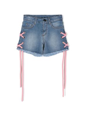 Gaelle Paris Kids lace-up-detail denim shorts - Blue