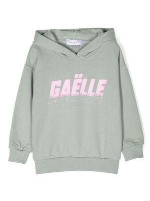 Gaelle Paris Kids logo-print cotton hoodie - Green