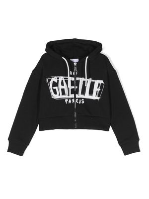 Gaelle Paris Kids logo-print zip-up hoodie - Black