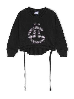 Gaelle Paris Kids rhinestone-logo drawstring sweatshirt - Black