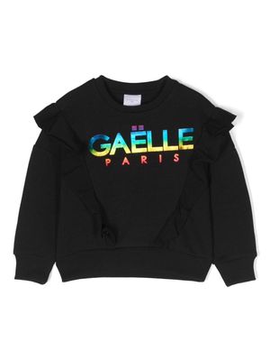 Gaelle Paris Kids ruffled logo-print sweatshirt - Black