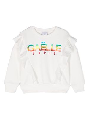 Gaelle Paris Kids ruffled logo-print sweatshirt - White