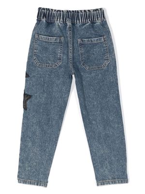Gaelle Paris Kids star-patch tapered stonewashed jeans - Blue