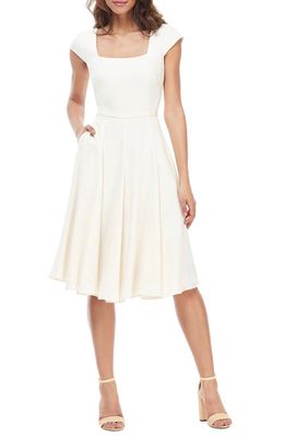 Gal Meets Glam Collection Regina Square Neck Fit & Flare Dress in Cream