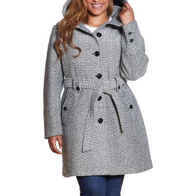 Gallery Belted Hooded Coat in Black/white 