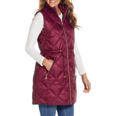 Gallery Diamond Quilted Puffer Vest in Burgundy 