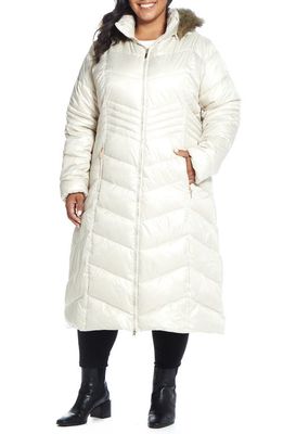 Gallery Hooded Maxi Puffer Coat with Faux Fur Trim in Peyote
