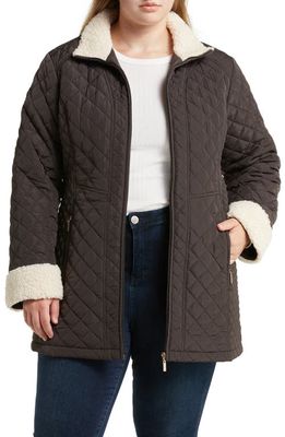 Gallery Quilted Jacket with Faux Shearling Trim in Dark Cocoa
