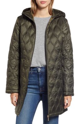 Gallery Quilted Water Resistant Hooded Coat in Deep Olive
