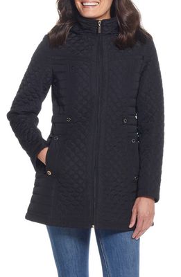 Gallery Quilted Water Resistant Hooded Jacket in Black 