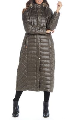 Gallery Water Resistant Hooded Puffer Coat with Faux Fur Trim in Silver Sage